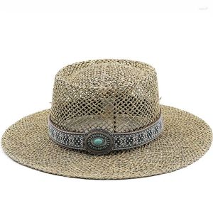 Bérets faits à la main herbe salée fille paille chapeau de plage pour les femmes été Panama casquette mode concave plat Protection solaire visière chapeaux