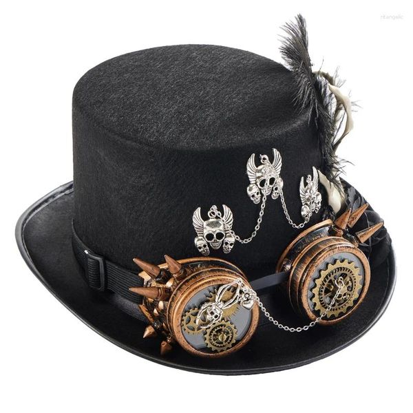 Bérets faits à la main à vapeur punk chapeaux vintage rétro Skull Skeleton Hand Chain Fedora Halloween Party Cosplay Hat