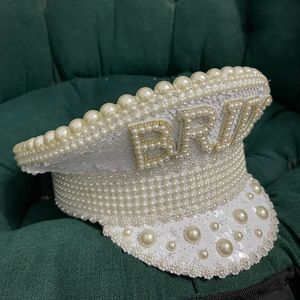 Beretten handgemaakte vrouwen militaire hoed witte pailletten brandende luxe kapitein sergeant hoed parel bruid festival hoed 3 maat 221014