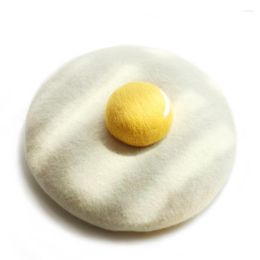 Boinas Pintor de fieltro de lana hecho a mano Sombrero creativo para padres e hijos Lindo huevo escalfado grande Niños Boina para adultos