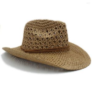 Berets Handwork Summer Femmes Men Toquilla Straw Cowboy Hat pour gentleman Wide Brim Boater Panama Jazz Hats Godfather Sombrero Cap