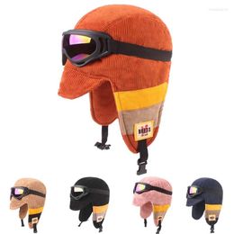 Bérets Hanxi Cool Winch Winter Bomber Hat avec verres femmes hommes Velvet Beanie Unisexe Pilote Skullies