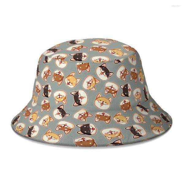 Boinas Happy Face Dog Dogs Pet Puppy Bucket Hat para mujeres Hombres Estudiantes Plegable Bob Pesca Sombreros Panamá Cap Streetwear