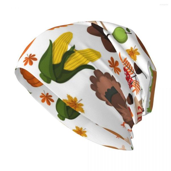 Bérets Happy Thanksgiving Celebration Cartoon Foods Élégant Stretch Knit Slouchy Beanie Cap Multifonction Crâne Chapeau Pour Hommes Femmes