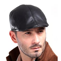 Bérets Harppihop fourrure Design hommes 100 véritable casquette en cuir sboy béret Cabbie chapeau Golf en peau de mouton casquettes 230907
