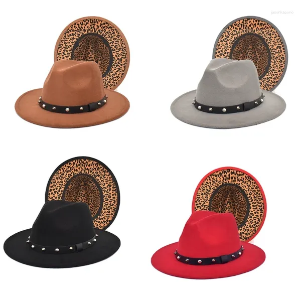 Boinas Sombrero Borde negro Estampado de leopardo Vaquero Cosplay para hombres Gorra Fiesta de vacaciones Accesorios Po