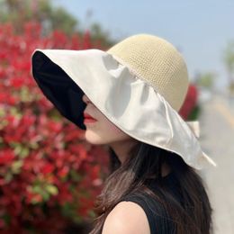 Bérets chapeau femme été grand bord colle noire pêcheur UPF50 soleil arc couverture visage crème solaire pare-soleil