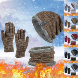 Berets Hat Gloves Scarf Set Girls Neutral Women Men Herfst en Winter Solid Color Wol