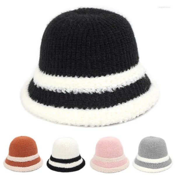 Boinas Sombrero Invierno Color Felpa Punto Versátil Cálido Moda Cubo Mostrar Cara Pequeño Cuenca Pescador Niños