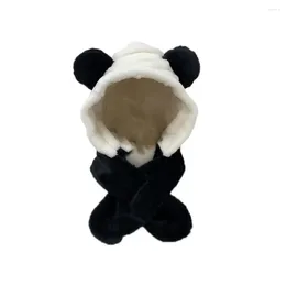 Beretten hoed met oorkleppen cartoon panda winter dik pluche warme zachte volle bescherming winddichte pet voor unisex buitenweer