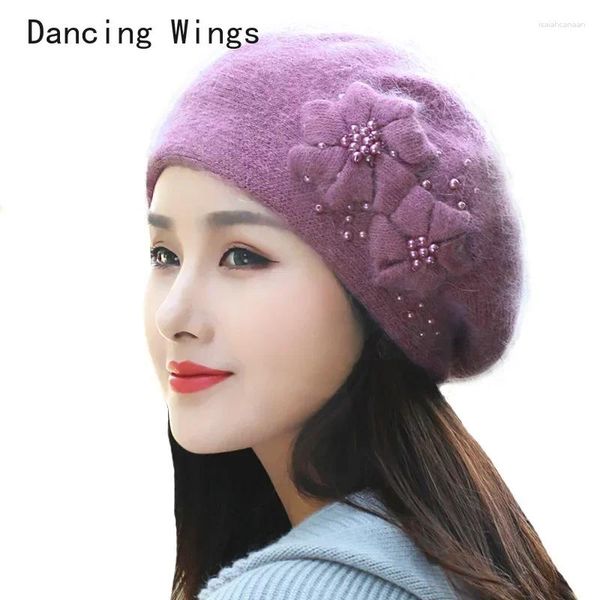 Berets Hat Women Angora Beret Winter Treads Warms Wards Double couches Thermal Snow Outdoor Ski accessoire Capeur
