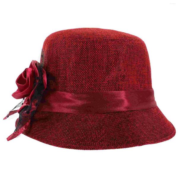 Bérets chapeau femmes tricoté extérieur thermique grande fleur décontracté lin chaud bonnet moyen âge