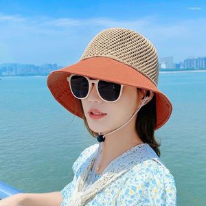 Bérets Chapeaux pour femmes 2024 printemps d'été All-Match Bow Suncreen Sun Sun Cover Face UV Protection Bucket Hat Hollow Panama S102