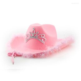 Berets hoeden voor vrouwen cowgirl hoed western cowboy roze veer vakantie volwassen kinderen koe patroon touw brede rand jazz cap sombrero