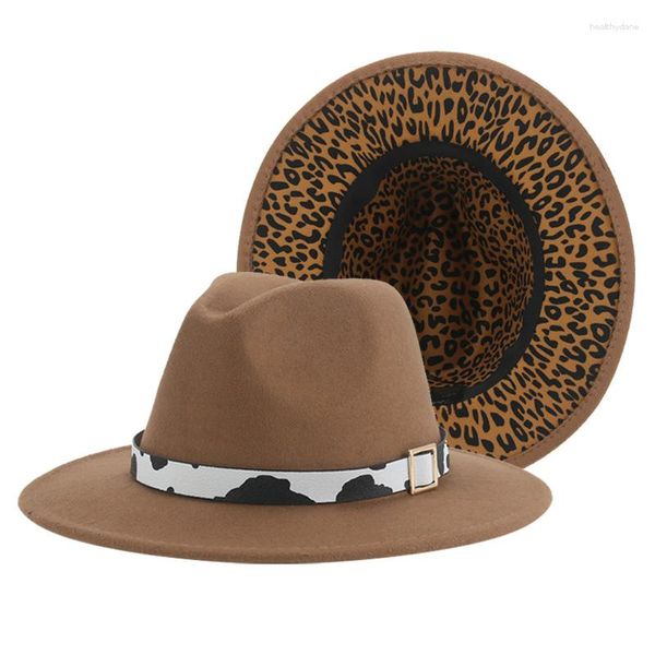 Bérets chapeaux pour femmes Fedoras chapeau léopard Patchwork Panama hiver hommes ceinture Vintage Cowboy Jazz casquettes Sombreros De Mujer