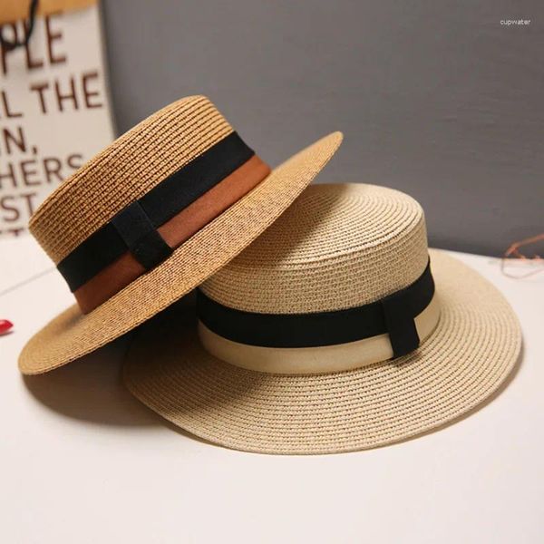 Boinas sombreros para mujeres coreano plano superior sombrero de paja de ala grande sombrilla de verano protector solar playa Gorras Retro británicas