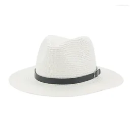 Bérets Chapeaux For Women Sun Summer Straw Panamas Big Brim Solid Green Kaki White Women's Hat Belt Band Chapeau Femme Bonnet