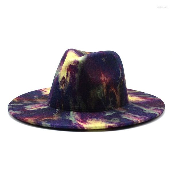 Boinas Sombreros Para Mujer Tie Dye Big Brim Panama Men Print Hip Hop Street Dancer Cowboy Cowgirl Fedora Hat Sombreros De Mujer