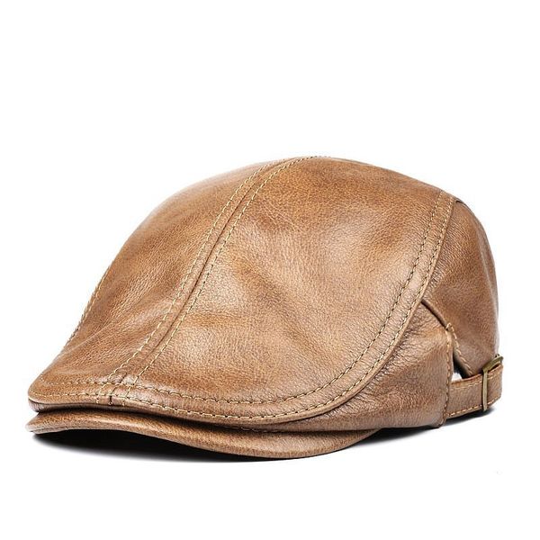 Boinas Sombreros Hombres Mujeres Street Bonnet Boina de cuero genuino Masculino Delgado 55 61 cm Gorra delantera ajustable Ocio Casqueta de pico de pato 230829