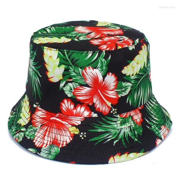 Bérets Chapeaux En Plein Air Fishman Cap Large Bord Plage Fleur Imprimer SunCaps Hommes Femmes Flore Seau Chapeau D'été Chapeau Adulte Seaux Soleil