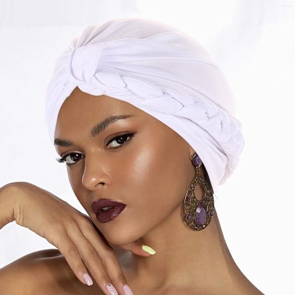 Boinas cabeza sombrero gorra étnica bohemia cubierta envoltura turbante señoras multicolor trenza lateral hijab color sólido baotou musulmán banda para el cabello