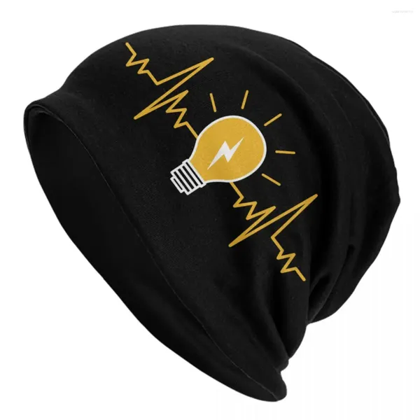 Boinas Heartbeat Light Bulb Beanie Cap Unisex Warm Bonnet Homme Sombreros de punto Ingeniero eléctrico al aire libre Power Skullies Gorros