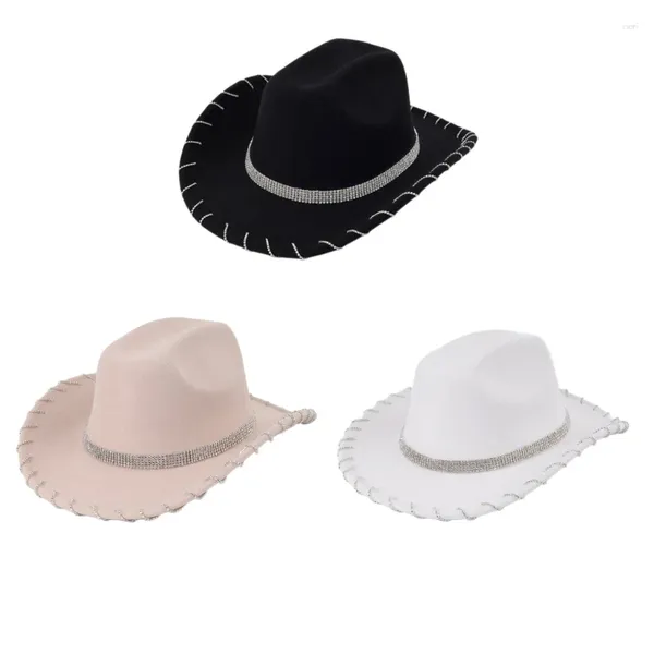 Bérets Heavy Diamond Cowboy Hats Belt Crystal Hat pour disco house cocktails fêtes comédien de vacances