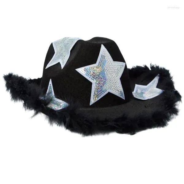 Bérets Sequins Heavy Cowboy Hats Star Feather Hat pour disco house cocktails fêtes comédien de vacances