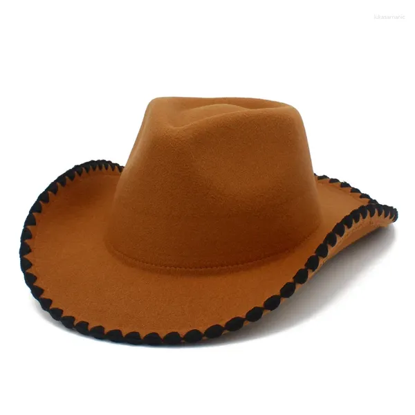 Boinas Dobladillo Personalidad Jazz Sombrero de copa para hombres y mujeres Otoño Invierno Tweed Vintage Fedora Moda Western Cowboy