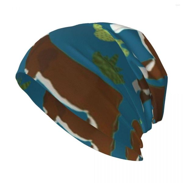 Boinas Hereford Tela de vaca Ganado y toallas de cactus Elegante tejido elástico Slouchy Beanie Cap Multifunción Skull Hat para hombres Mujeres