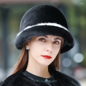 Bérets haut de gamme vison cheveux chapeau chaud dames haut tendance hiver épaissi vraie fourrure décontracté grande taille femmes