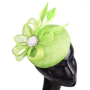 Boinas de alta calidad de 4 capas, tocado verde, sombrero Vintage para fiesta, sombreros Fedora formales, diadema, espectáculo nupcial, Clip para tocado