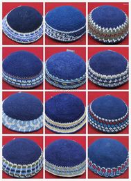 Boinas YARMULKE KIPPAH DE PUNTO HECHO A MANO DE ALTA CALIDAD AZUL TOP KIPPOT BAJO CONSULTA PRIMERO