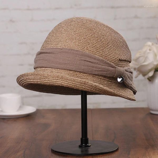 Boinas Sombrero de paja suave de alta calidad Casual Street Sports Floppy Summer Bucket Transpirable Bow Fedora Cap Sombrero Chapeu