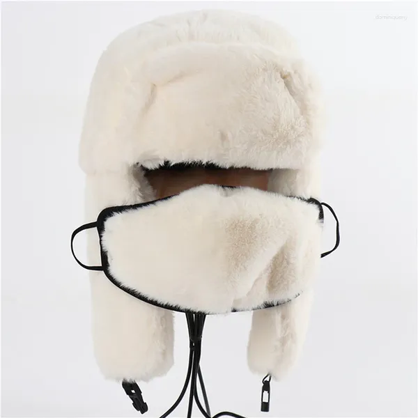 Bérets de haute qualité Ushanka Chapeau 2024 Thermo Hiver Fausse Fourrure Femmes Bomber Chapeaux Chaud Rose Ski Oreillettes Masque Soviétique Casquette Russe