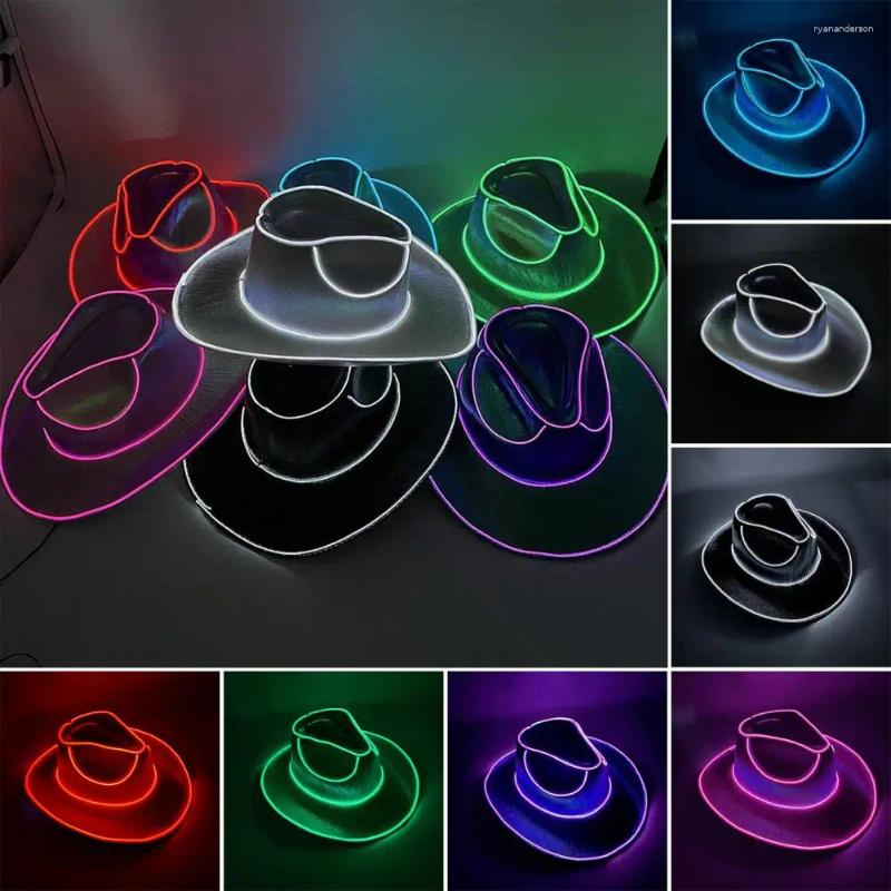 Bérets Hip-hop Cowboy Hat Led Glowing Cowgirl pour Bachelorette Party sans fil Disco Western Cap avec néons unisexe Hop