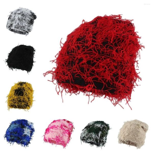 Boinas Hip Hop Divertido Pasamontañas Gorro Otoño Invierno Piel Furry Grassy Skull Cap Unisex Apenado Punto Máscara de esquí Sombrero