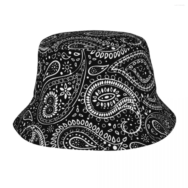 Boinas Hip Hop Pretty Bohemian Art Paisley Sombreros de cubo en blanco y negro Hombres Mujeres Plegable al aire libre Boho Fisherman Cap Spring Headwear