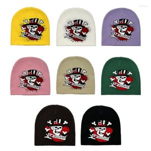 Berets Hip Hop Unisexe Beanie Hat Y2K Girls HARAJUKU Style PO Prophes Pattern Skull polyvalent pour l'automne et l'hiver