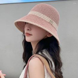Beretten Hollow Sun Hats zomer Anti-UV Sunshade emmer hoed grote rand zonnebrandcrème Ademende visser Cap vrouwen elegant vakantie strand