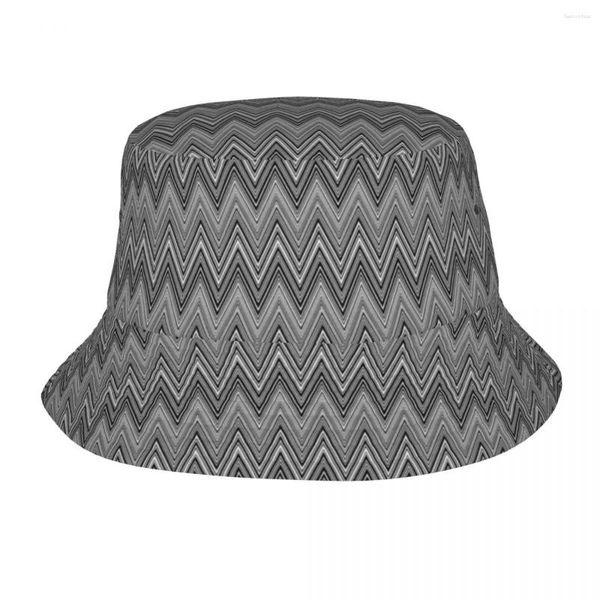 Boinas Patrones caseros Gris Blanco Sombrero de cubo para mujeres Hombres Boho Chic Zigzag Summer Beach Sun Fisherman Cap