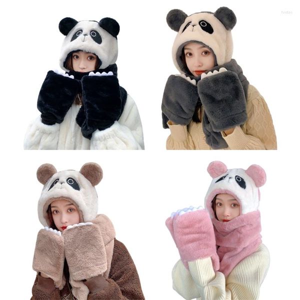 Bérets à capuche écharpe hiver cou Protection chapeau Panda dessin animé chaud femmes cachemire sentir une pièce oreille