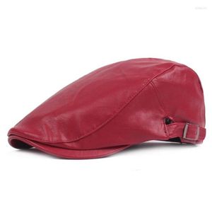 Baretten HT1360 Vintage PU Lederen Baret Caps Heren Dames Zwart Rood Herfst Winter Klimop Hoeden Verstelbare Platte Cabbie Driver Advance6095624