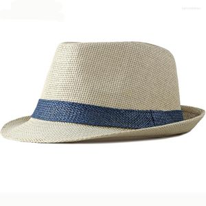 Bérets HT2378 été femmes hommes Fedoras chapeau de paille à bord court Trilby Panama chapeaux plage soleil pour Fedora respirant