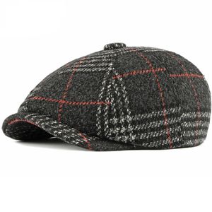 Bérets HT2700 automne hiver chapeau de laine casquette plate rétro Plaid hommes femmes octogonale sboy artiste peintre béret 230823