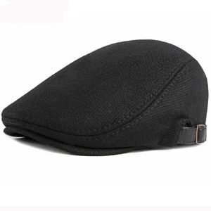 Berets HT2888 Bérets Men de haute qualité Haume d'automne Hiver Wool Hat Striped Ivy Newsboy Flat Cap Artiste Painter Painter Male Béret ajusté Béret