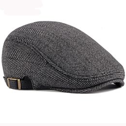 Boinas HT2888 Hombres de alta calidad Otoño Invierno Sombrero de lana Rayas Ivy Sboy Gorra plana Artista Pintor Masculino Boina ajustable 230830