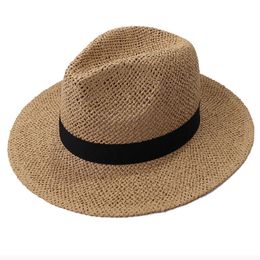 Berets HT3119 Fedoras Black Band Straw Hat Men Women Wide Zomervrouw Male vrouw Panama Beach Cap Unisex Flat 230823