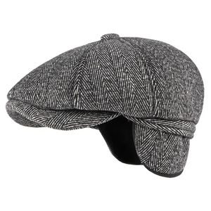 Boinas HT3336 Otoño Invierno Gorra Sombrero Grueso Cálido Hombres Boina Gorra Hombre Vintage Lana Boina Sombrero Papá Abuelo Ivy Octagonal sboy Gorra plana 231012