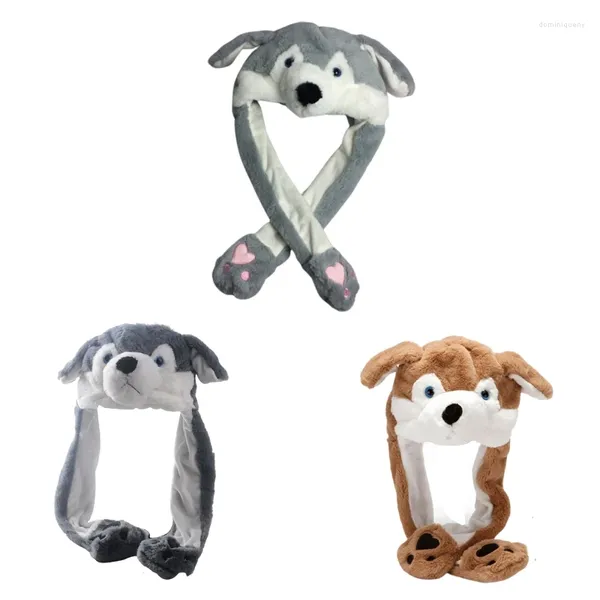 Bérets Huskies chapeau avec pattes oreilles mobiles, tenue Parent-enfant, écharpe en peluche de noël à capuche